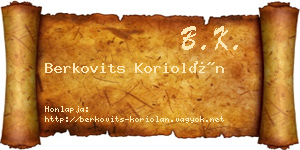 Berkovits Koriolán névjegykártya